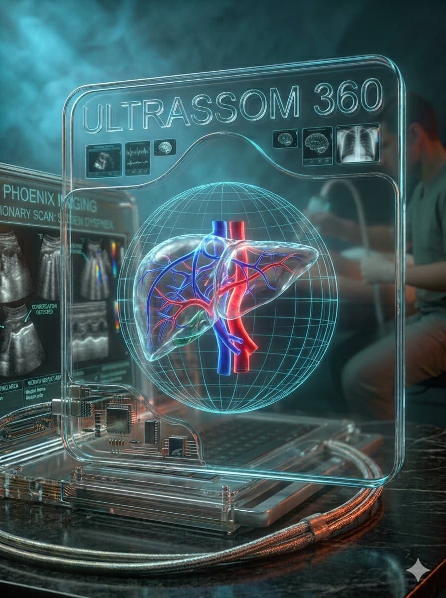 Ultrassom 360° — aparelho de ultrassom translúcido com hologramas anatômicos